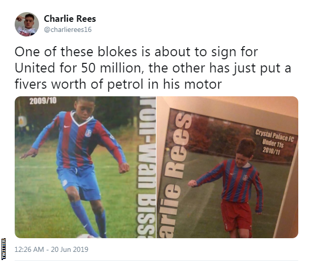 One of Wan-Bissaka's former youth teammates posted this photo on Twitter