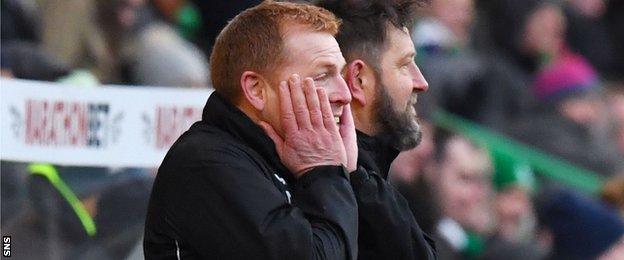 Hibs head coach Neil Lennon looks shocked against Celtic