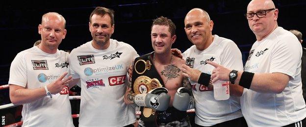 Ricky Burns with trainer Tony Sims (second from left) and other members of his backroom team