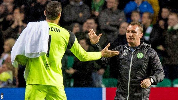 Craig Gordon and Brendan Rodgers of Celtic