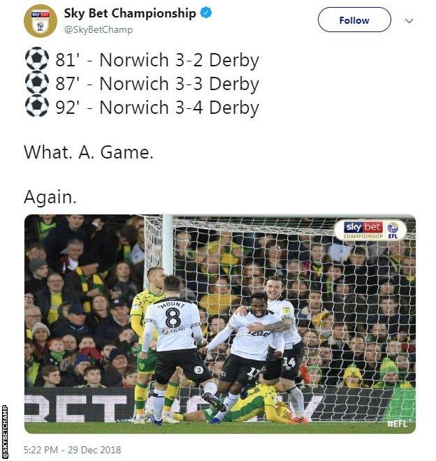 FT at Norwich 3-4 Derby