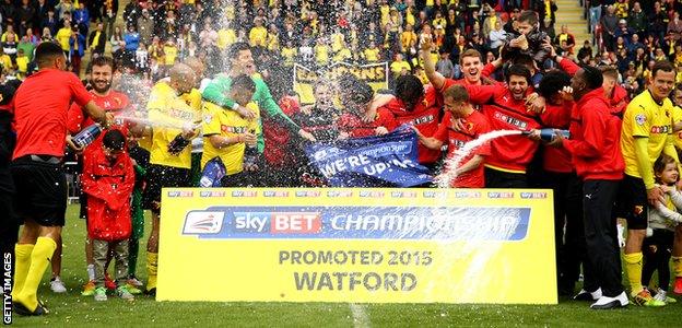 Watford celebrate promotion to the Premier League