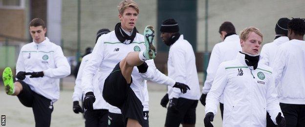 Kristoffer Ajer training with Celtic