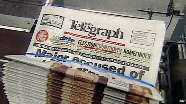 Copies of the Belfast Telegraph on the printing presses