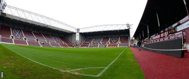 A general view of the inside of Hearts' Tynecastle Stadium