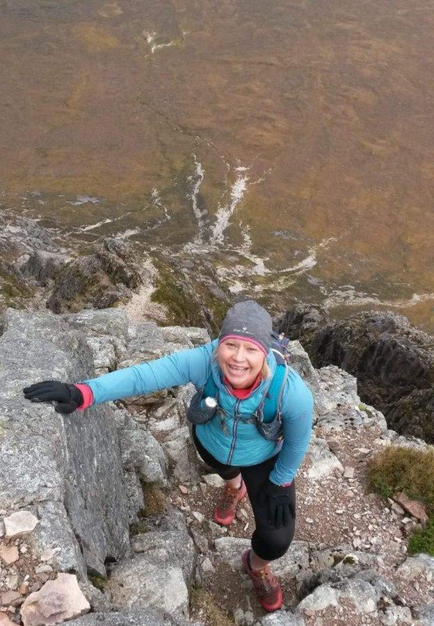 Carol climbing Curved Ridge