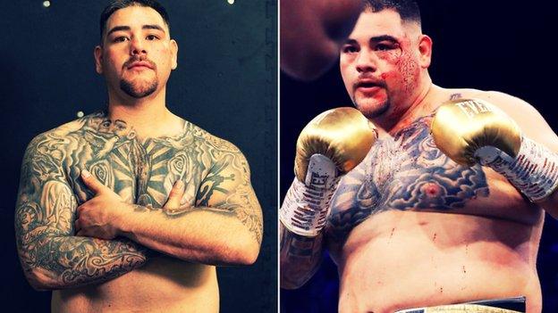 Ruiz (right) when he faced Joshua in December of 2019 and (left) when photographed in recent weeks