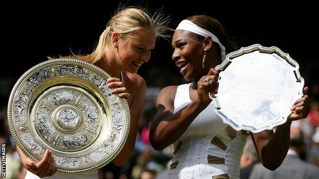 Maria Sharapova and Serena Williams at Wimbledon in 2004