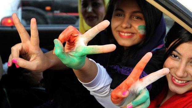 Three Iranian women football supporters (file photo)