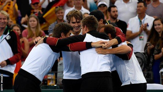 Germany's Davis Cup team celebrate