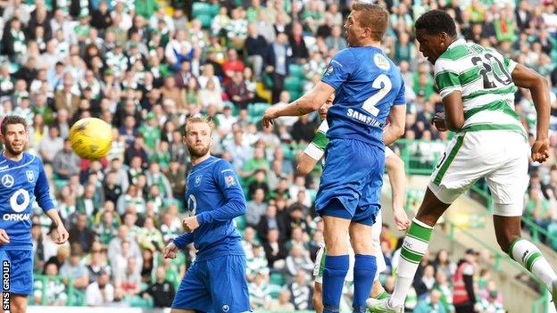 Celtic debutant Dedryck Boyata heads home the opening goal