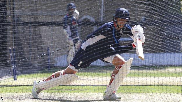 England captain Joe Root practises in the nets in Adelaide