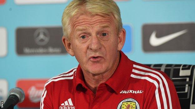 Gordon Strachan speaks to the media before Scotland's game in Slovenia