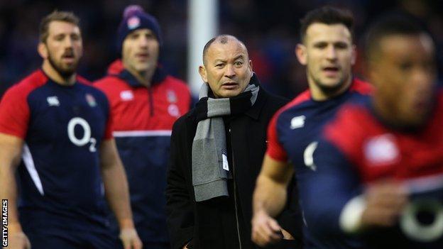 England head coach Eddie Jones watches his new players