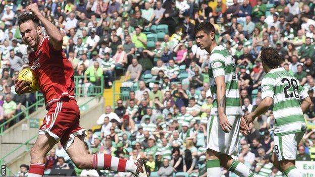 Andy Considine celebrates after scoring for Aberdeen against Celtic