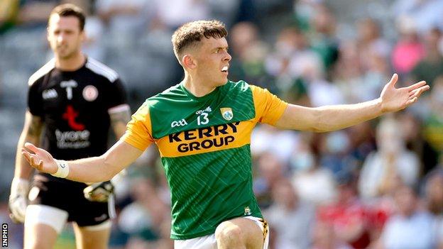 David Clifford reacts after referee David Coldrick doesn't award a free at Croke Park