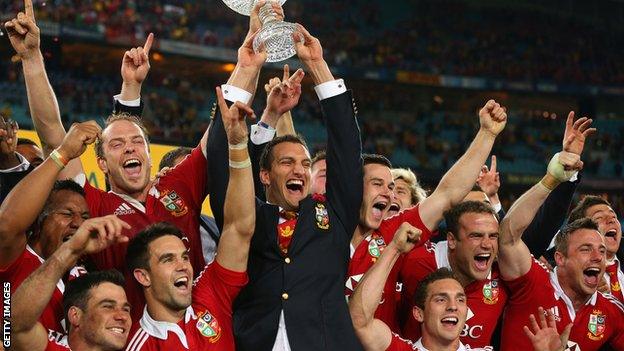 Sam Warburton celebrates the Lions' tour win in Australia