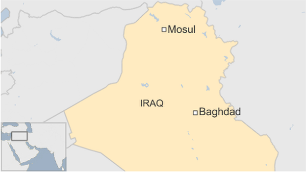 A map showing Mosul in Iraq