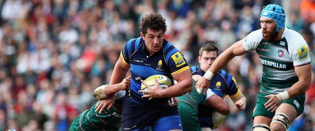 Val Rapava Ruskin in Premiership action for Worcester Warriors at Leicester, April 2016