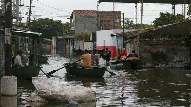 A flooded street in the Paraguayan capital Asuncion