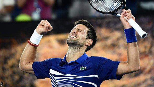 Novak Djokovic celebrates victory