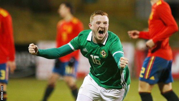 Shayne Lavery scored for the Northern Ireland U21s in their 3-5 defeat by Spain in March