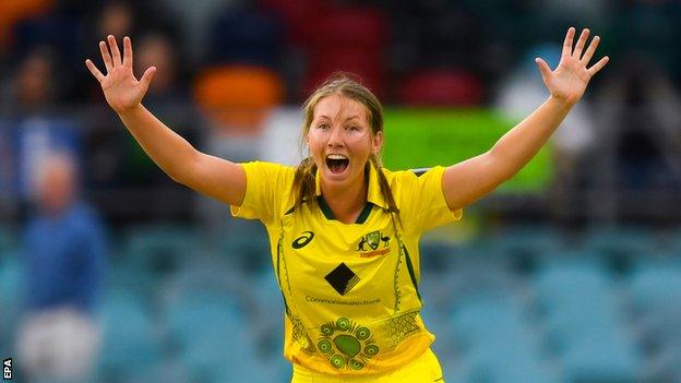 Australia pace bowler Darcie Brown appeals for a wicket in the first ODI against England