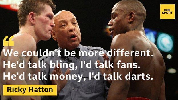 Ricky Hatton and Floyd Mayweather face each other in the ring