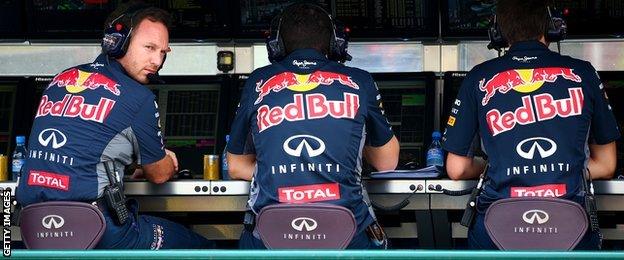 Christian Horner and Red Bull engineers