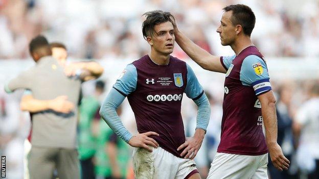 John Terry consoles Aston Villa team-mate Jack Grealish after the final whistle