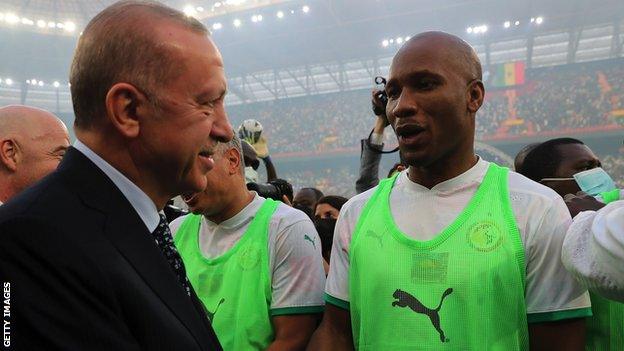 Turkey's President Recep Tayyip Erdogan and Didier Drogba