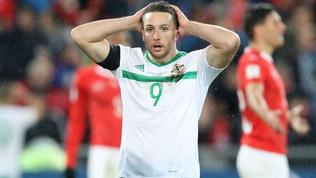 Northern Ireland striker Conor Washington shows his disappointment after Northern Ireland's controversial World Cu play-off defeat by Switzerland in November 2017