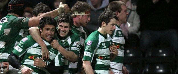 Phil Eggleshaw (far right) celebrates with former Nottingham team-mates