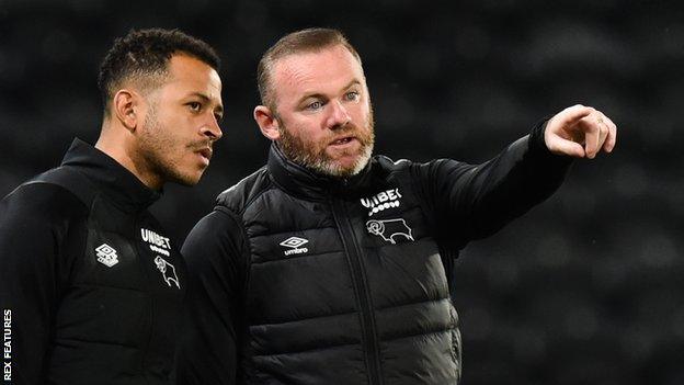 Liam Rosenior (left) with Wayne Rooney while he was still Derby manager