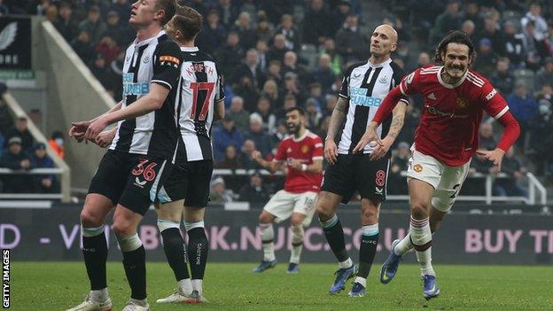 Edinson Cavani celebrates scoring for Manchester United against Newcastle United