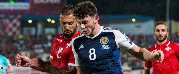 Oliver Burke (right) in action against Malta