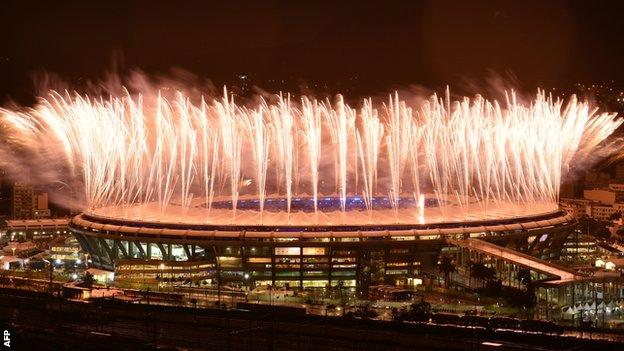 fireworks over the Maracana