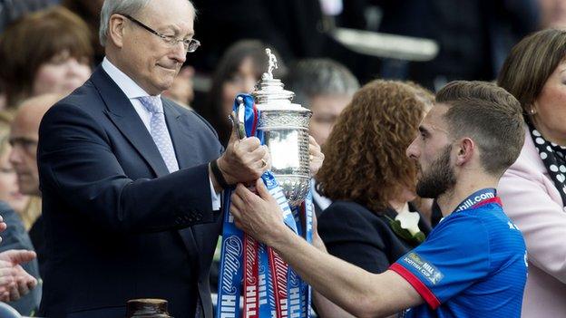 Graeme Shinnie receives the Scottish Cup for Inverness Caledonian Thistle