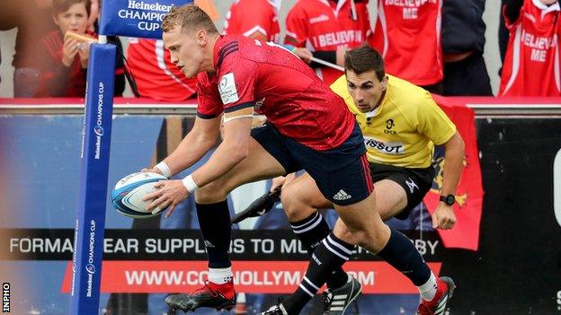 Mike Haley's 21st-minute try was the opening score at Thomond Park