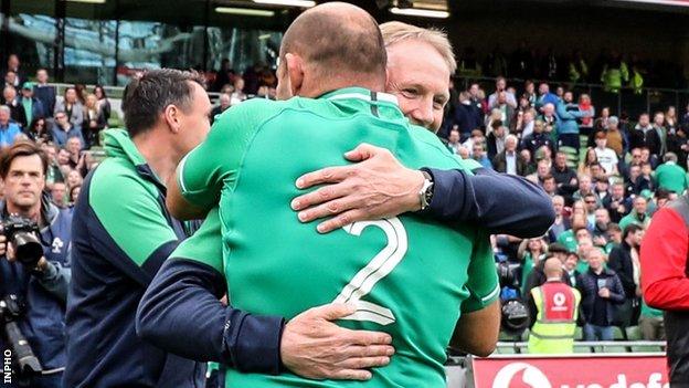 Rory Best embraces Joe Schmidt after Ireland's World Cup warm-up win over Wales