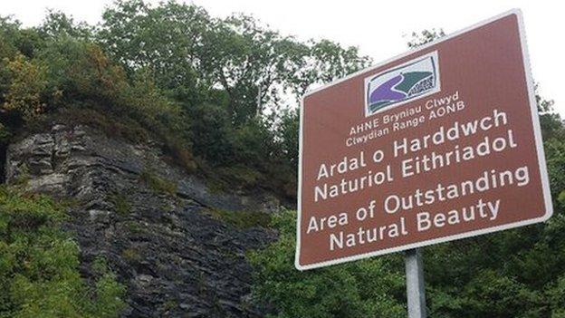 Clwydian Range AONB sign