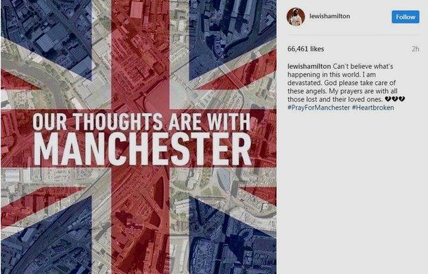 Britain's three-time Formula 1 world champion Lewis Hamilton posted a message on Instagram