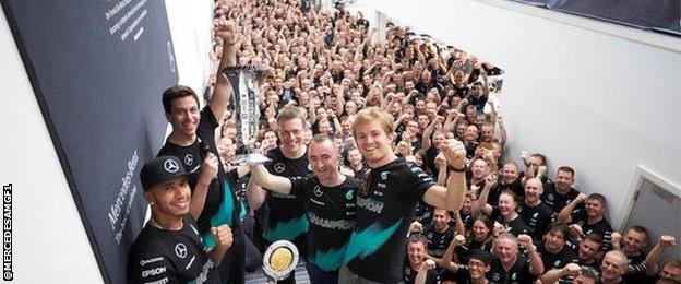 Mercedes celebrate their F1 constructors' title