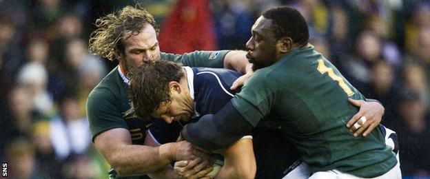 South Africa prop Jannie du Plessis playing against Scotland in 2010