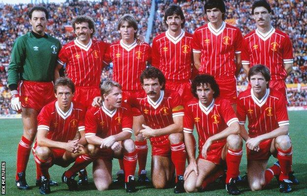 The Liverpool team at Stadio Olimpico before the 1984 European Cup final