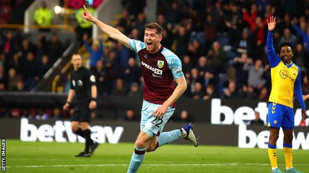 Nathan Collins celebrating scoring a goal for Burnley