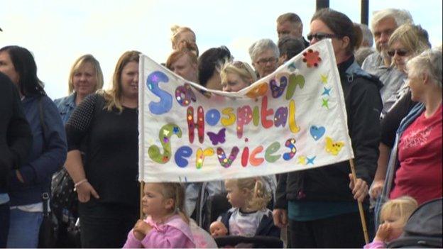 Campaigners protesting against plans to change maternity services in Rhyl