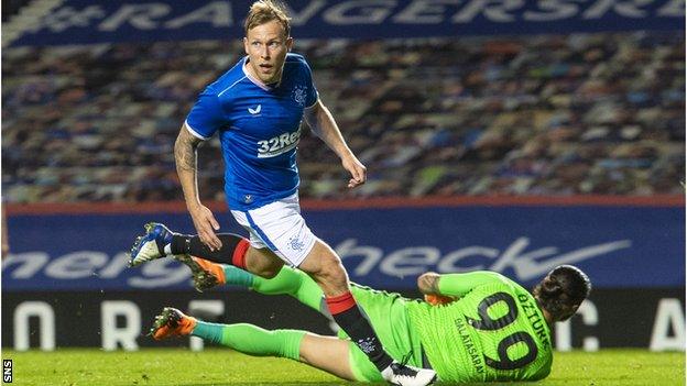 Scott Arfield scored his first Europa League goal at Ibrox to put Rangers in front