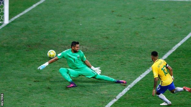 Neymar scores for Brazil during their win over Argentina