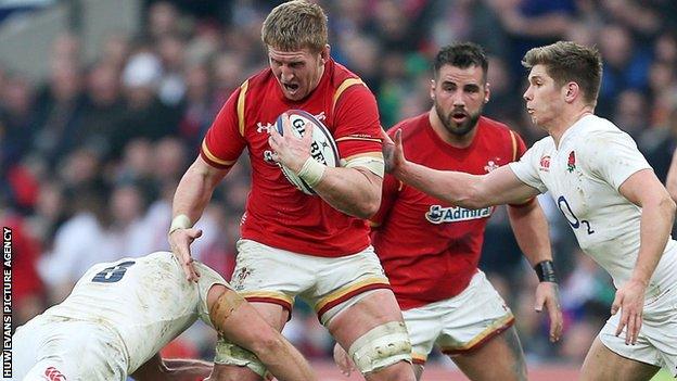 Bradley Davies in action for Wales against England